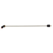 Straight metal wand with black angled connector on left end and black nozzle on right end.