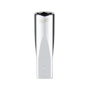 Chrome deep socket with 6-point opening, Milwaukee branding on polished surface, size marking 7/16 visible on lower end.