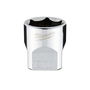 Milwaukee 3/8 in. drive 13/16 in. SAE 6-point socket with polished chrome finish and black grip sides.