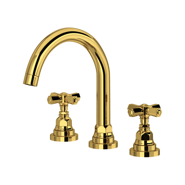Rohl San Giovanni Widespread Lavatory Faucet With C-Spout in Unlacquered Brass - A2328XMULB-2