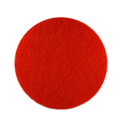Red circular non-woven buffer pad with textured surface, 17 inches in diameter.