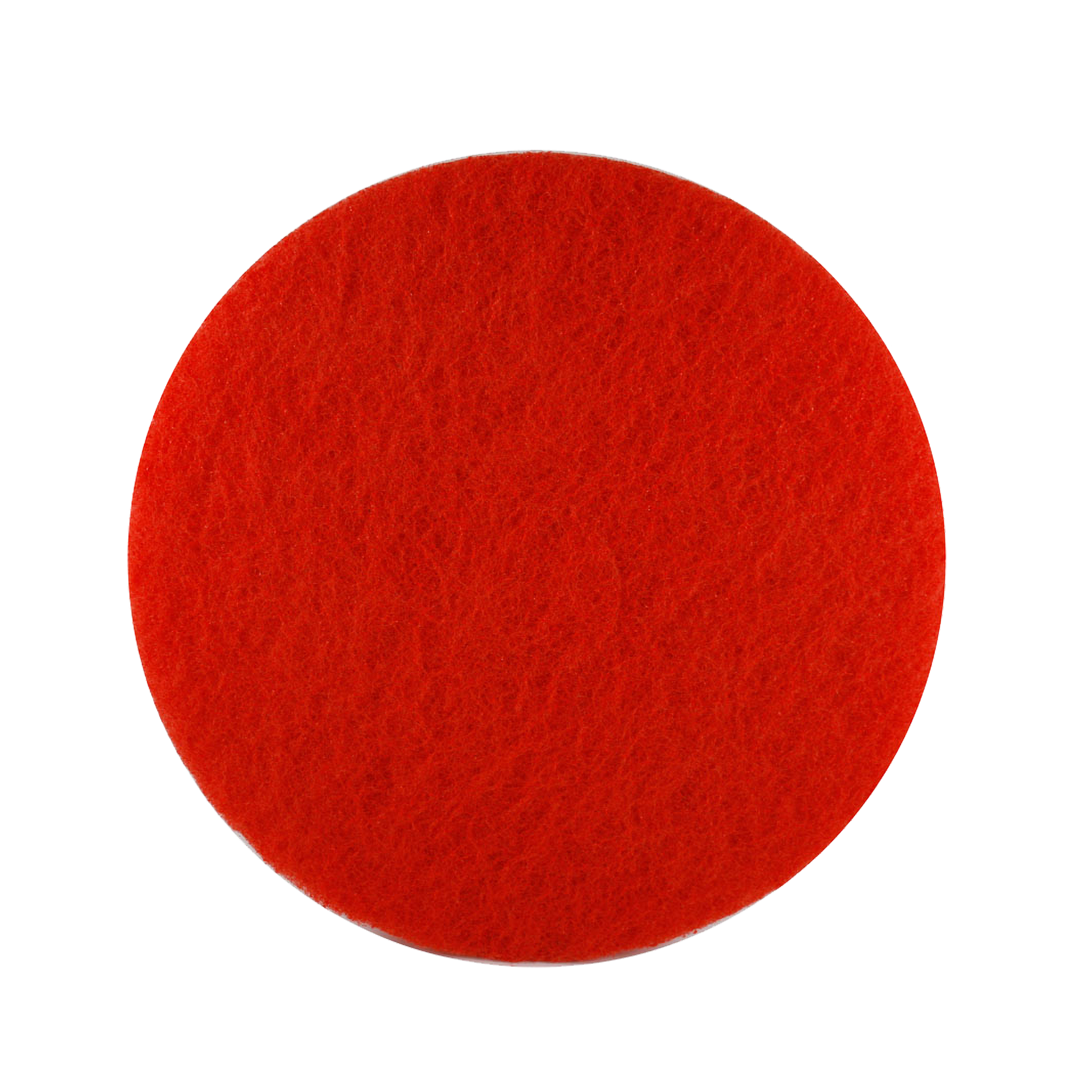 Red circular non-woven buffer pad with textured surface, 17 inches in diameter.