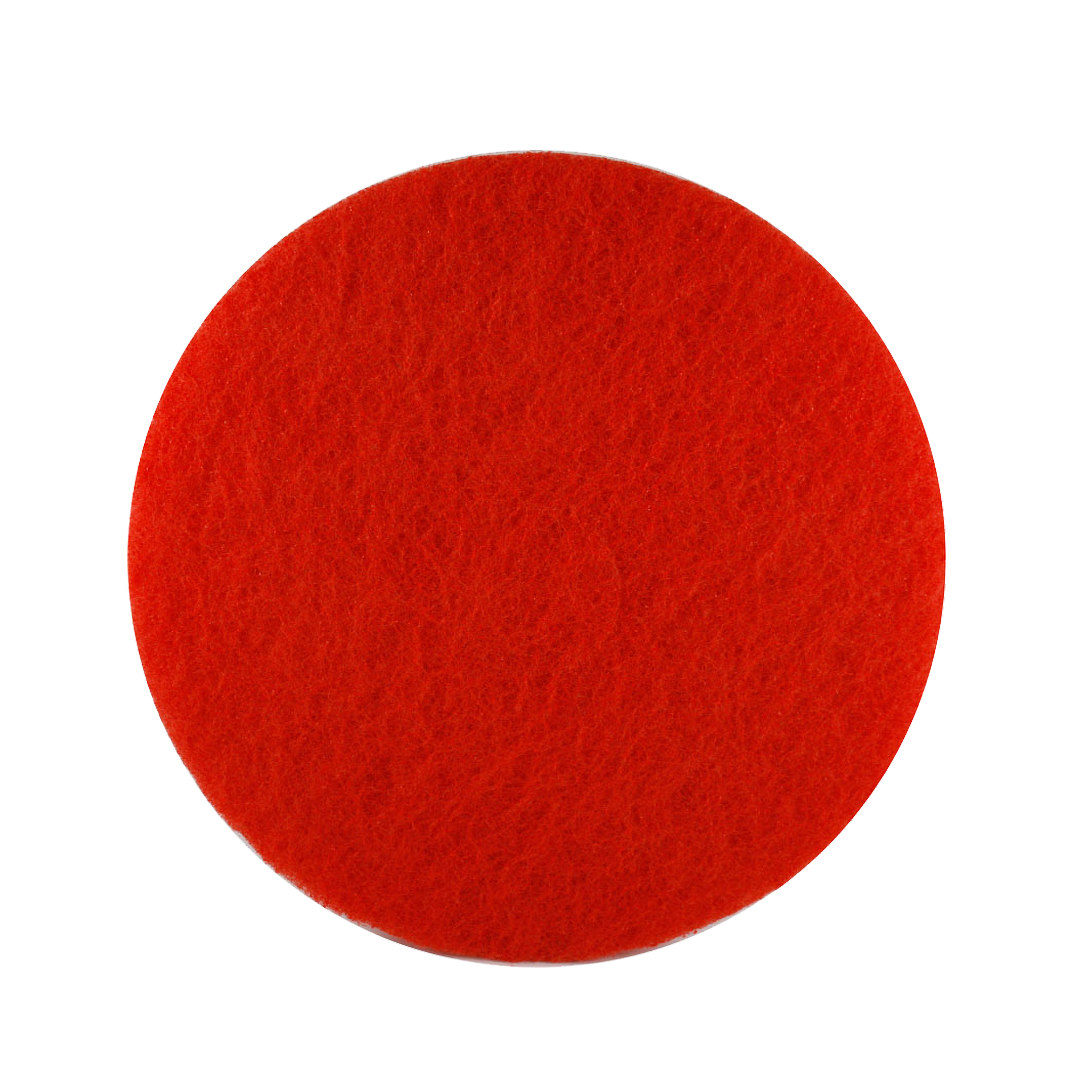 Red circular non-woven buffer pad with textured surface, 17 inches in diameter.