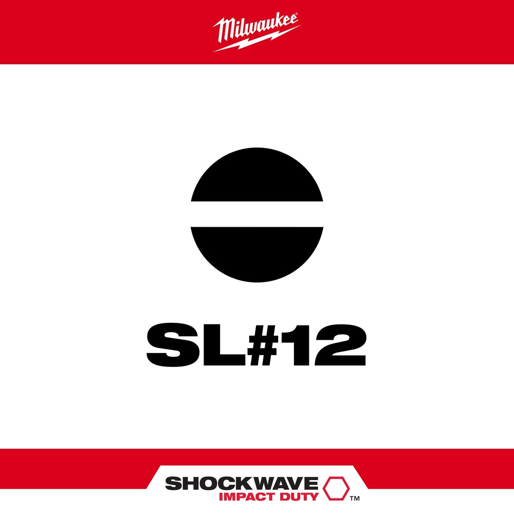 Black slotted power bit with SL#12 designation on white background with Milwaukee branding.