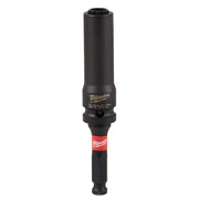 Milwaukee Shockwave 2-in-1 socket with black impact-rated body, red band, and size markings 3/8"x1/2".