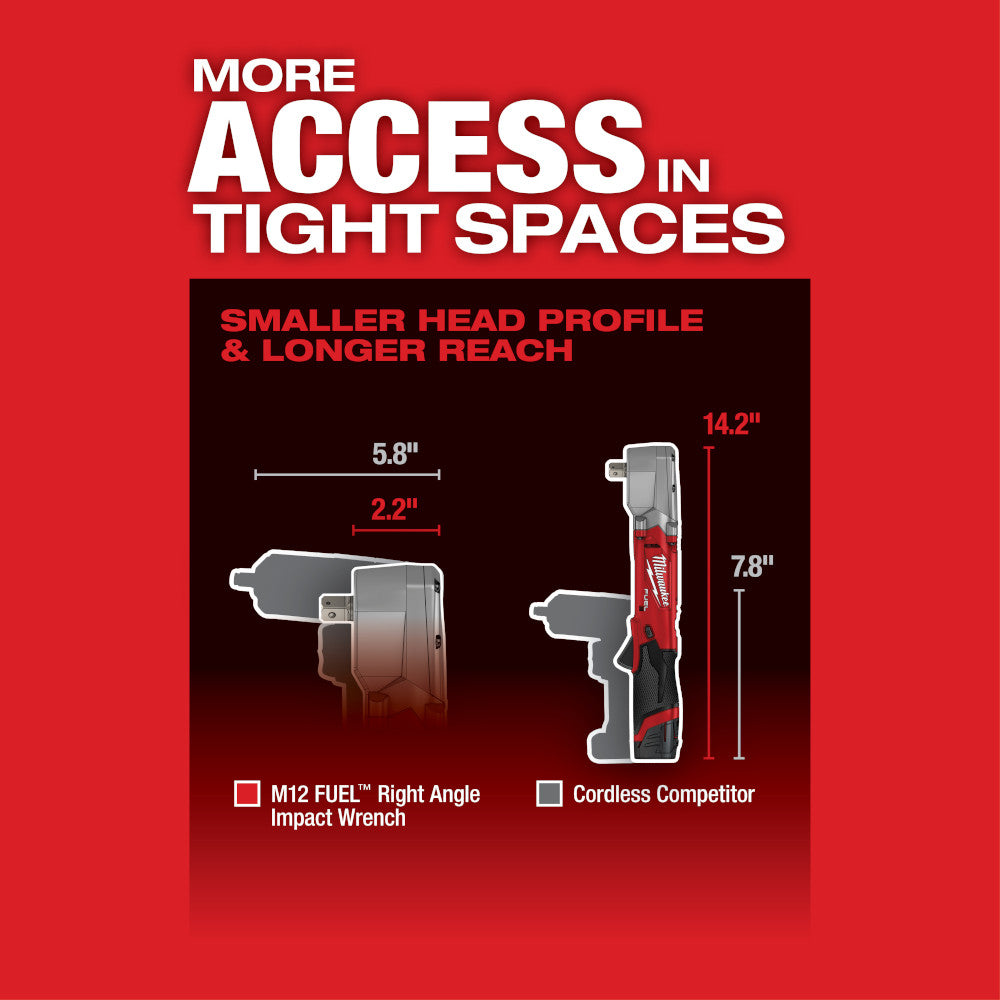 Milwaukee 2565P-20 M12 FUEL 1/2" Right Angle Impact Wrench w/ Pin Detent