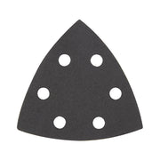 Triangle sandpaper sheet with 240 grit surface and six evenly spaced circular holes for dust extraction.