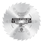 Freud 16" thick stock rip saw blade with 28 teeth, 1" arbor hole, and carbide-tipped teeth for woodworking.