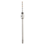 Milwaukee SDS+ core bit adapter with spiral drill bit attachment and threaded connection point.