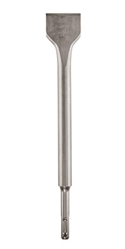 Steel SDS-Plus scaling chisel with flat rectangular head and tapered shaft.