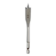 Steel flat boring bit with pointed tip and size marking "1/2" on shaft, hex drive end.