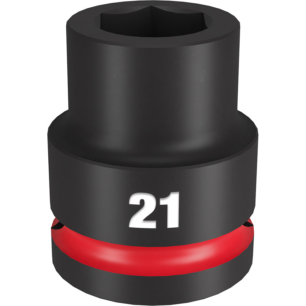 Black 3/4" drive socket with 21MM hexagonal opening and red accent band, labeled "21" on the side.
