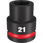 Black 3/4" drive socket with 21MM hexagonal opening and red accent band, labeled "21" on the side.