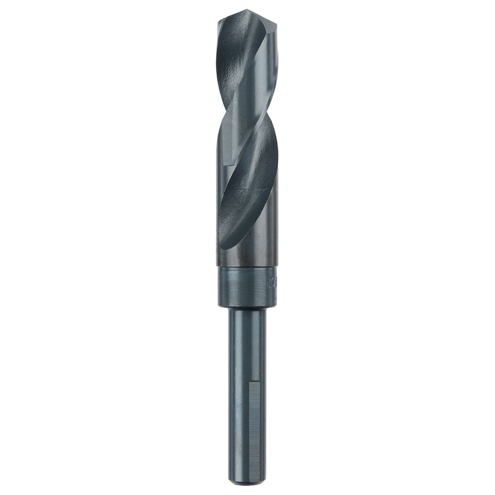 Black oxide twist drill bit with fluted cutting head and cylindrical shank for 13/16 inch drilling.