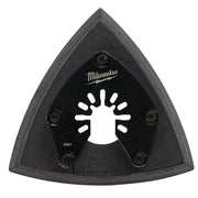 Milwaukee OPEN-LOK 3-1/2" triangle sanding pad with black surface and grip slots for oscillating sanders.