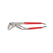 Milwaukee straight-jaw pliers with metal jaws, red handles with grip sections, and adjustment screw visible.