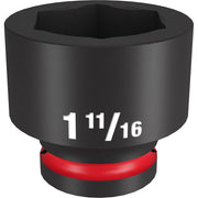 Black 3/4" drive impact socket with 6-point opening, red grip band, marked 1 11/16".