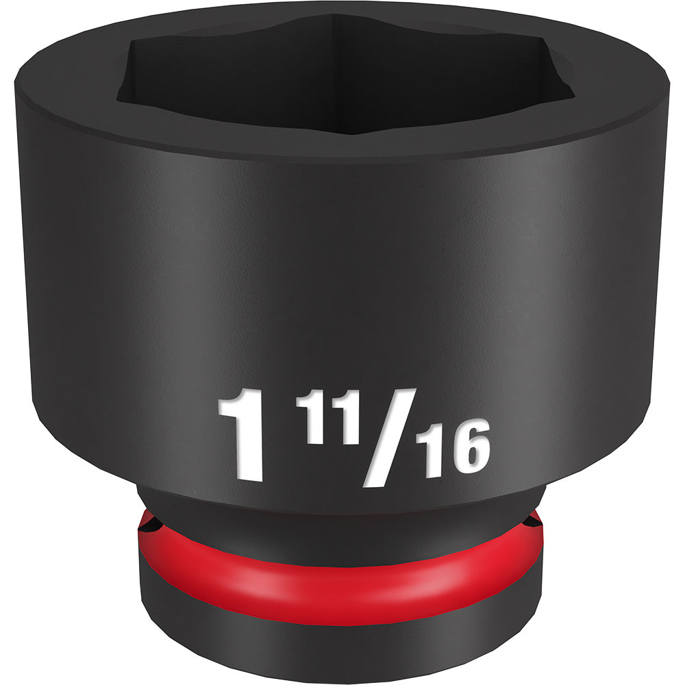 Black 3/4" drive impact socket with 6-point opening, red grip band, marked 1 11/16".