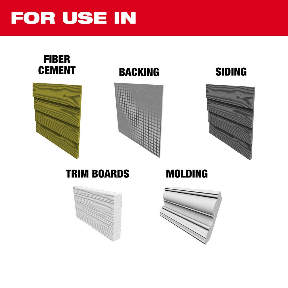 6-1/2" circular saw blade with 4 teeth, designed for cutting fiber cement, backing, siding, trim boards, and molding.