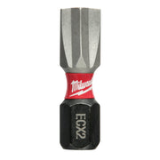 Milwaukee Shockwave Impact ECX #2 insert bit with gray metal tip, red and black grip collar, and engraved markings.