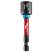 Milwaukee Shockwave 10MM magnetic nut driver with gray socket head, blue band, red shaft, and black bit end.