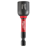 Milwaukee Shockwave 12mm magnetic nut driver with black socket, red grip, and black bit holder.