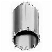 Metal core bit with cylindrical body and carbide teeth around the bottom edge for drilling.