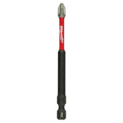 Milwaukee Shockwave Phillips #2 power bit with red shaft, black grip, and gray tip marked PH2.