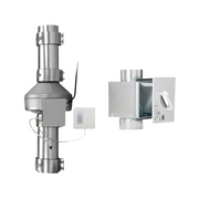 Stainless steel 4-inch dryer exhaust duct system with lint trap and power ventilator unit with wall control.
