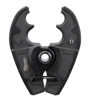 Black Milwaukee M18 crimping jaw head with two curved opposing jaws and center arbor hole.