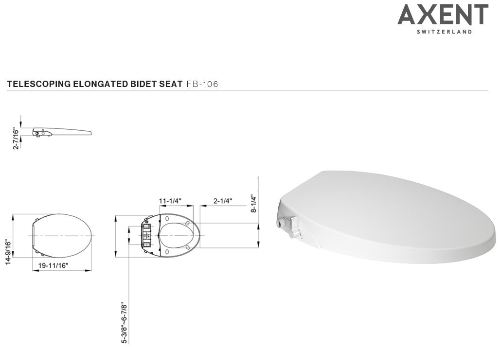 Axent Elongated Non-Electric Bidet Seat Telescoping - FB106