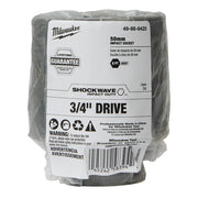 Milwaukee Shockwave Impact Duty 50mm deep 6-point socket with 3/4" drive in plastic packaging.