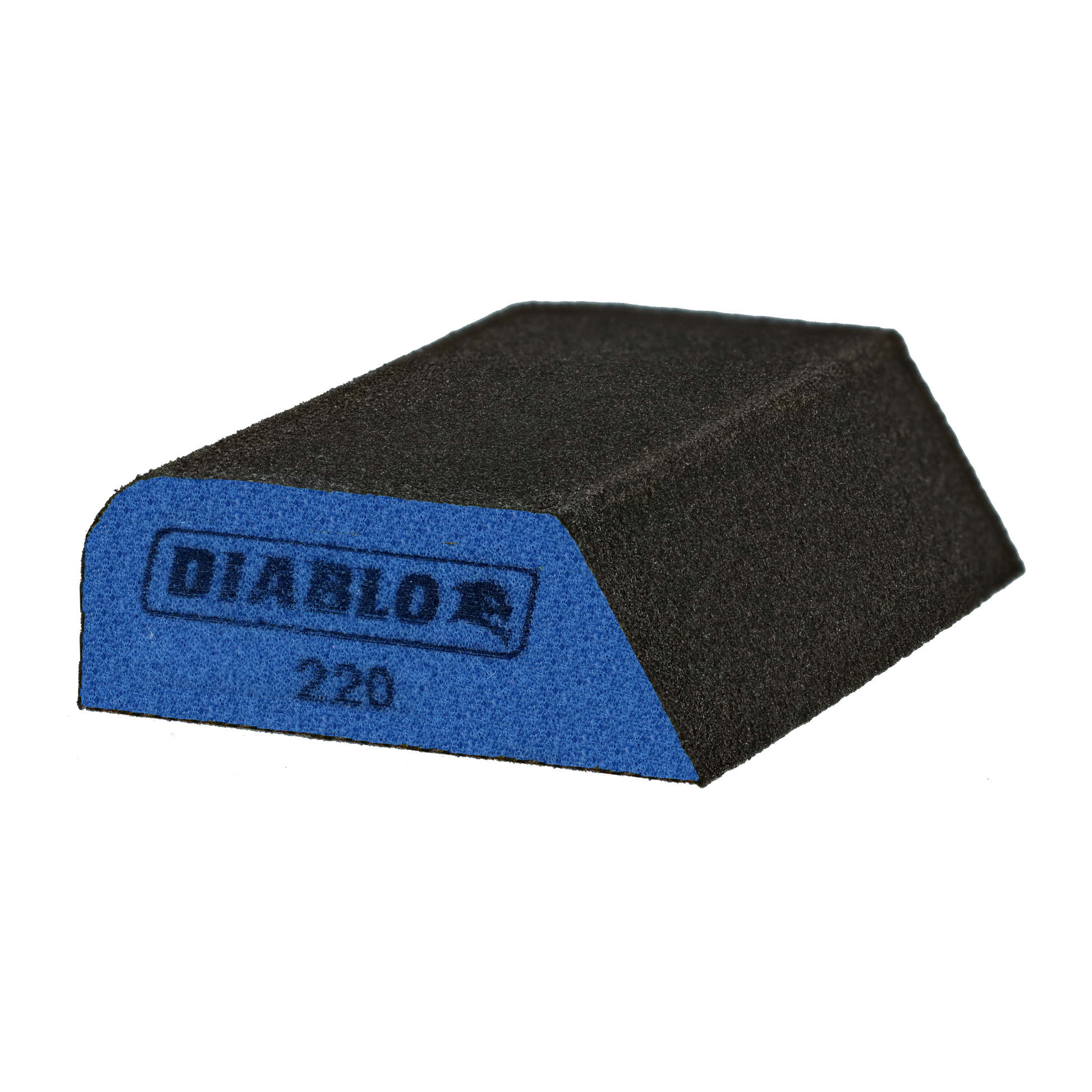 Black and blue dual-edge sanding sponge with "DIABLO 220" text on blue side.