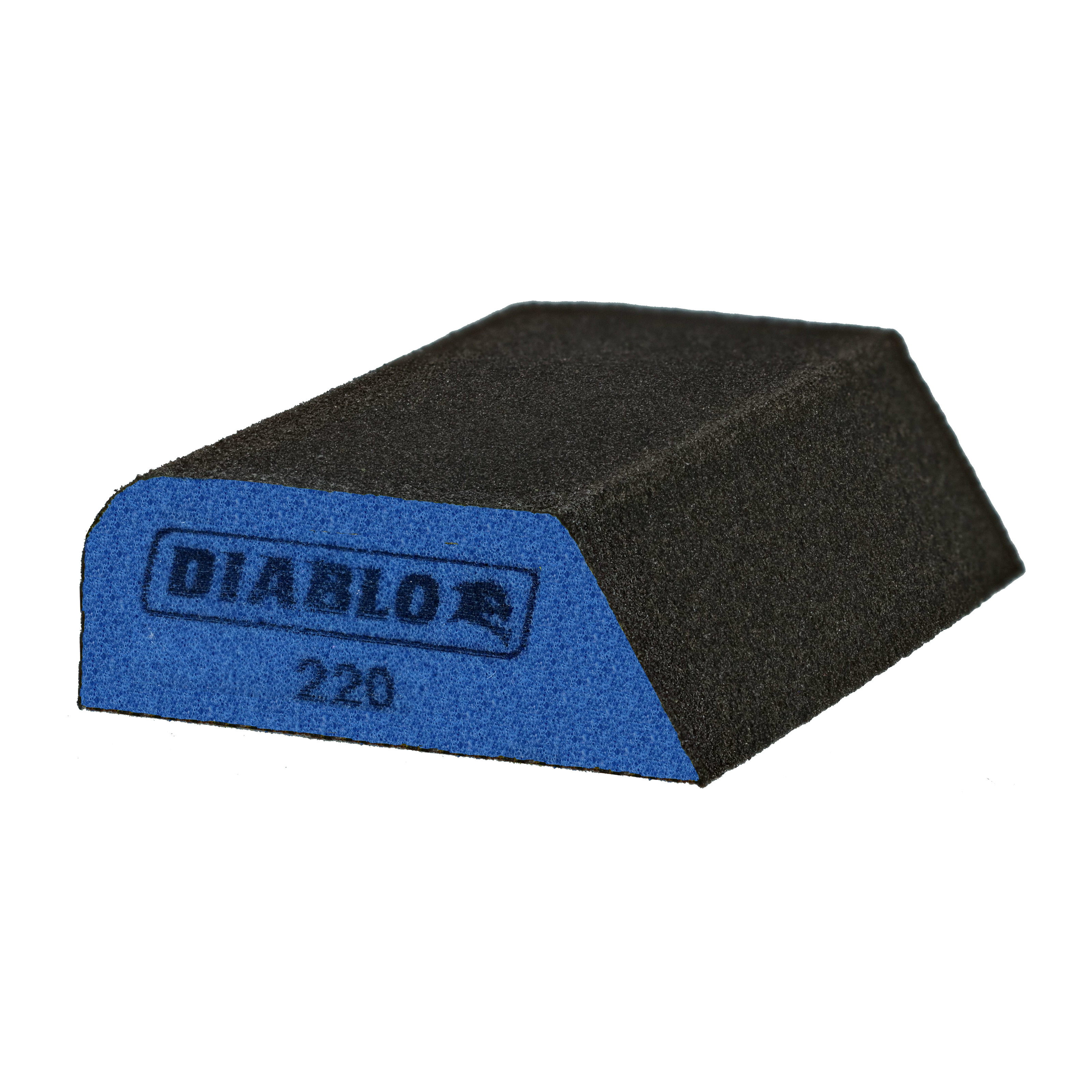 Black and blue dual-edge sanding sponge with "DIABLO 220" text on blue side.