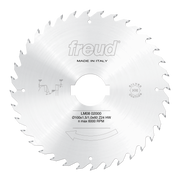 Freud circular saw blade with 24 carbide teeth, central mounting hole, and angle markings on white steel body.