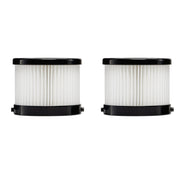 Two cylindrical HEPA filter cartridges with white pleated filter material and black plastic top and bottom caps.