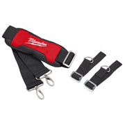 Black and red Milwaukee shoulder strap with metal clips and two black attachment straps with metal rings.