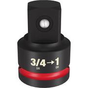 Black socket adapter with red band, converting 3/4-inch drive to 1-inch drive with ball detent.