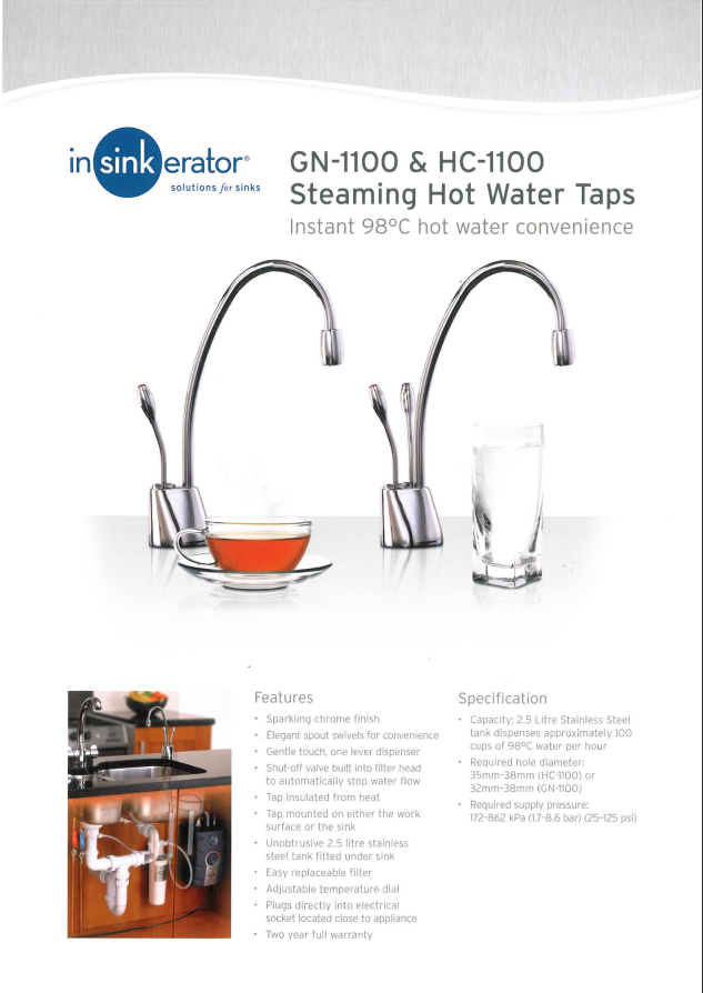 InSinkErator Indulge F-HC1100 Contemporary Instant Hot and Cold Faucet in Satin Nickel - 44252B