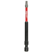 Milwaukee Shockwave Torx T20 power bit with red and black shaft, 3-1/2 inches long.