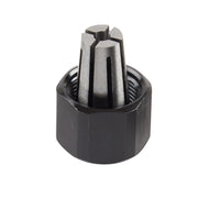 Black nut with three-jaw metal collet insert for 1/8 inch chuck connection.