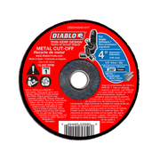 4 inch metal cut-off disc with thin kerf design, black grinding surface with red label showing specifications for angle grind