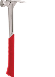 17 oz framing hammer with milled face, nail puller, and red grip handle.
