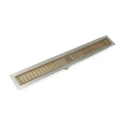 Satin bronze linear drain with slotted grate and stainless steel frame, 42 inches long.