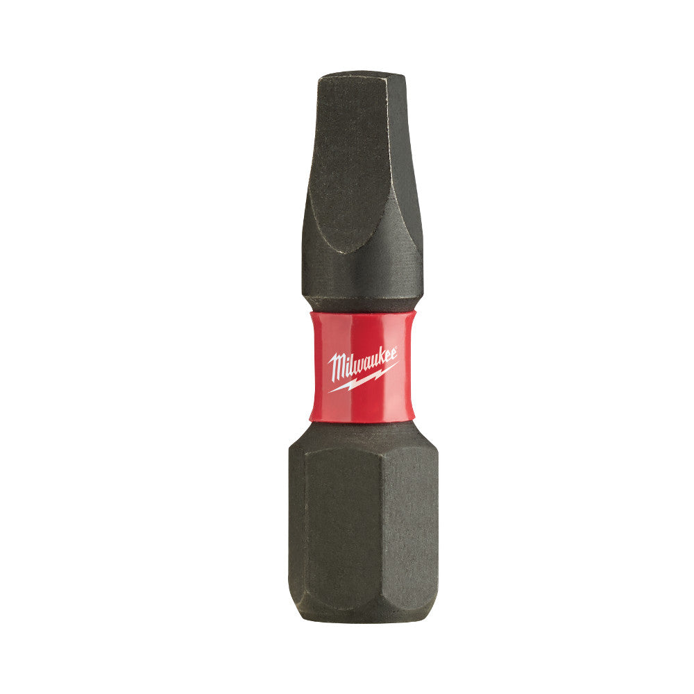 Black square recess #3 insert bit with red Milwaukee branded collar and hex shank.