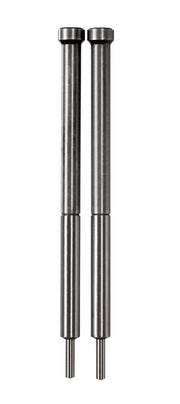 Two steel retracting pilot pins with cylindrical bodies, wider flanged tops, and tapered tips at bottom.