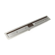 Oil rubbed bronze and stainless steel 48-inch linear shower drain with slot opening and mounting holes.