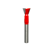 1/2" dovetail router bit with red plastic body and gray cutting head on metal shank.