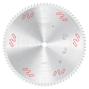 10-inch circular saw blade with carbide-tipped teeth and silver coating, Freud brand marking visible on center.