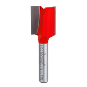 Freud 5/8" double flute straight router bit with red cutting head and metallic shaft.